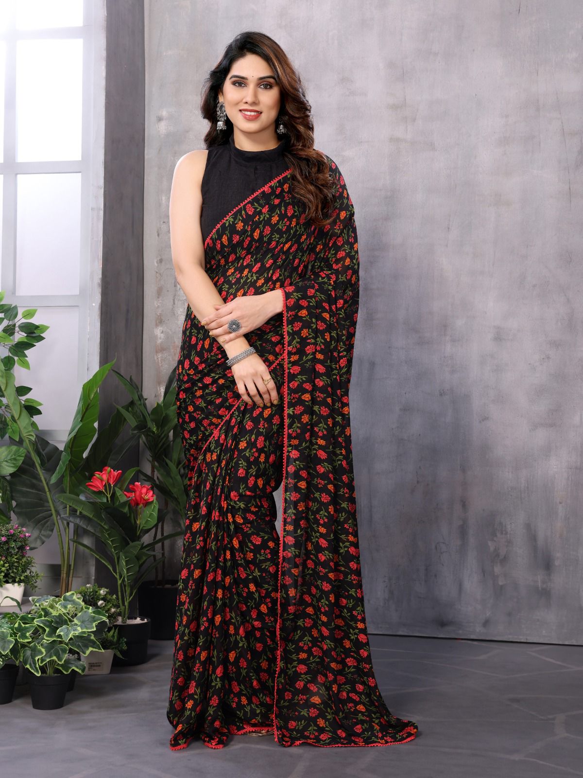 SF 737 Pure Soft Printed Georgette Readymade Sarees Wholesale Price In Surat
